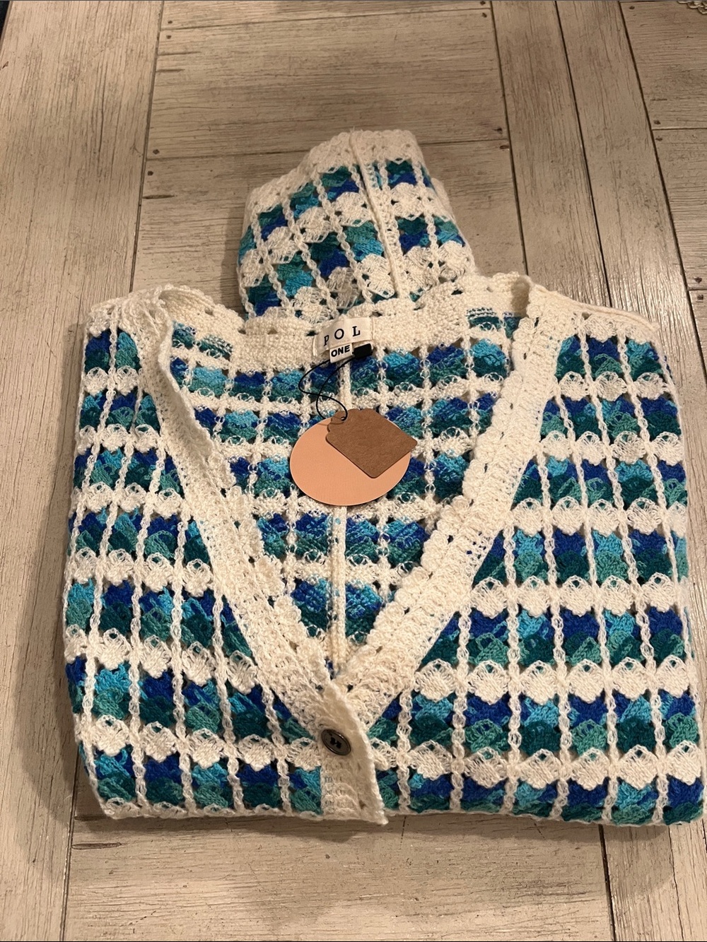 POL Cream and Blue V‑Neck Cropped Cardigan - Picture 9 of 9